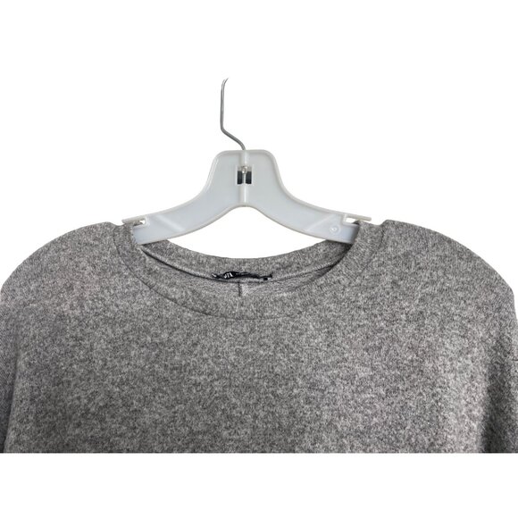 Zara Women's Medium M Med Gray Knit Sweater Long Sleeve Cropped Elastic Waist - Picture 3 of 15